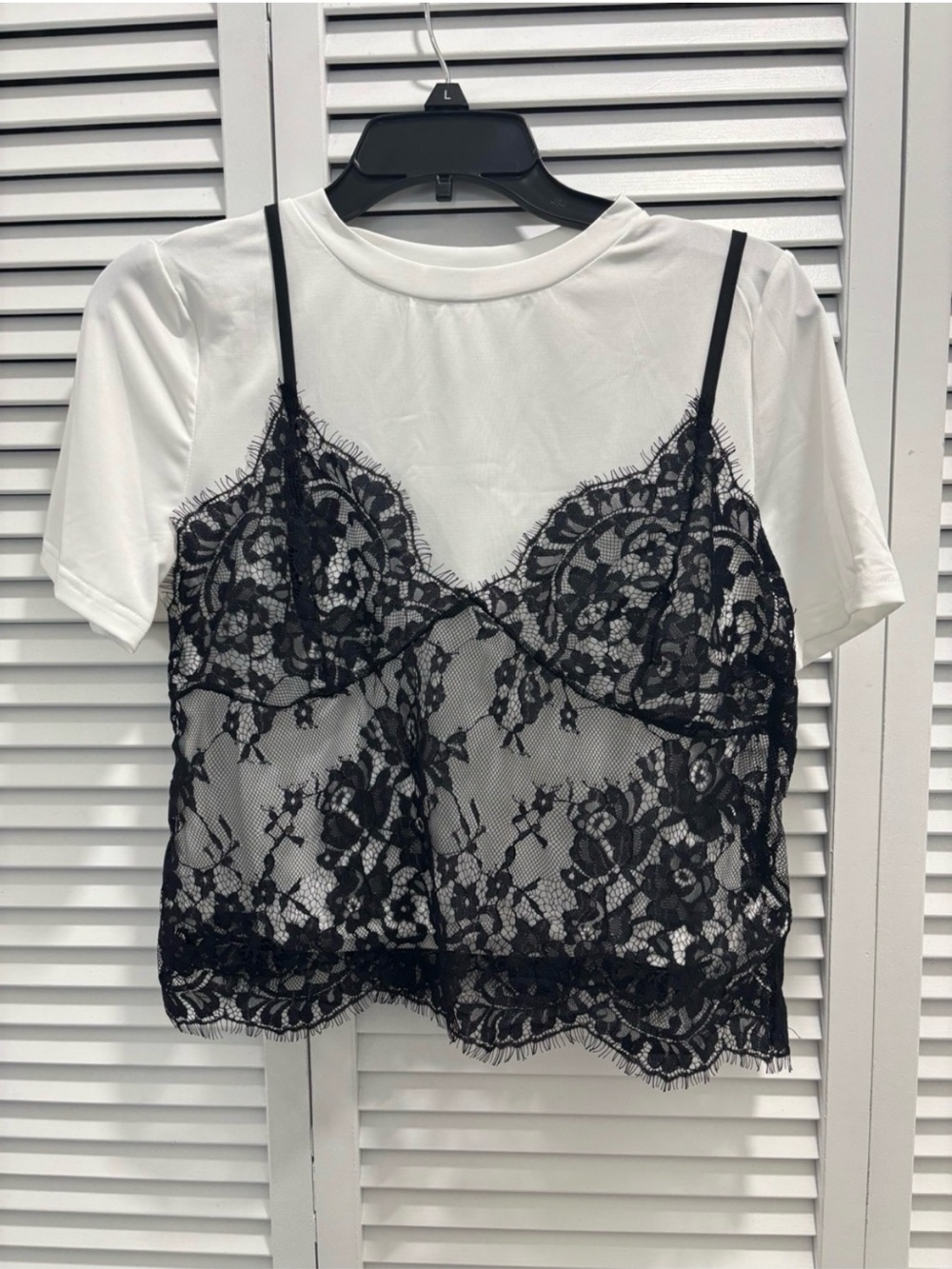 Black Lace Camisole Overlay Top on White Tee